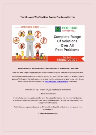 top 5 reasons why you need regular pest control