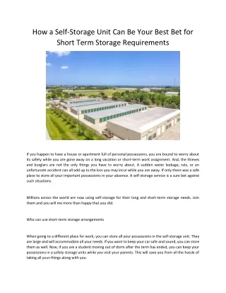 How a Self-Storage Unit Can Be Your Best Bet for Short Term Storage Requirements