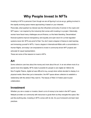 Why People Invest In NFTs _