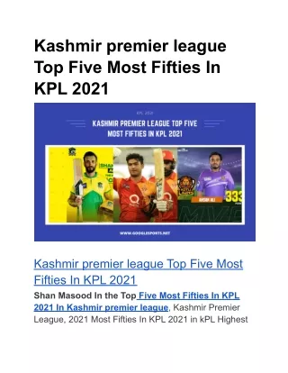 Kashmir premier league Top Five Most Fifties In KPL 2021