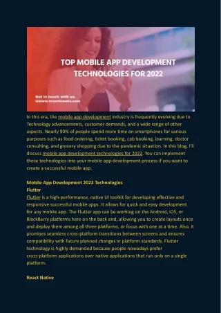 Top Mobile App Development Technologies For 2022