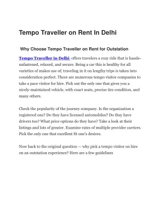 Tempo Traveller on Rent In Delhi