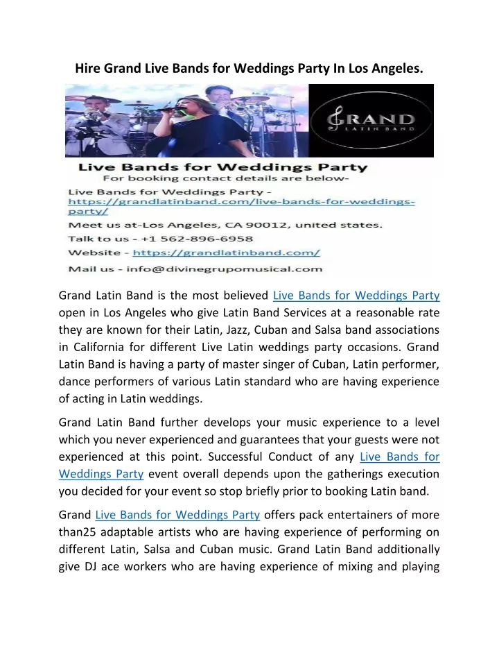 hire grand live bands for weddings party