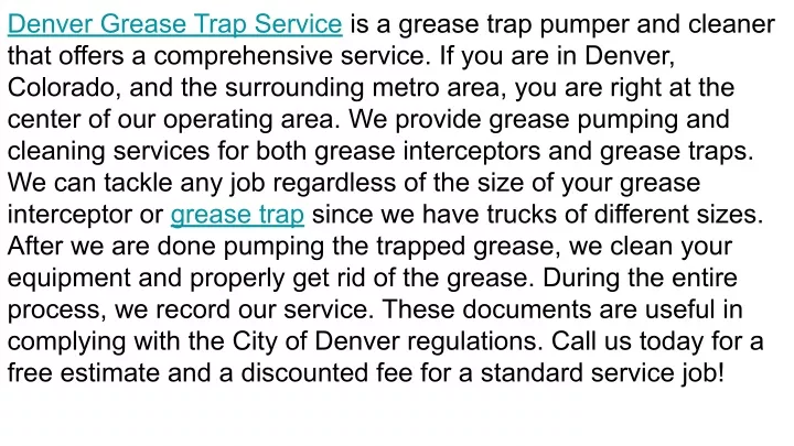 denver grease trap service is a grease trap