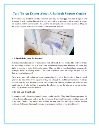 talk to an expert about a bathtub shower combo