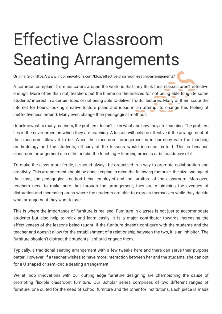effective classroom seating arrangements