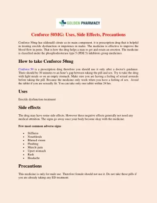 cenforce 50mg uses side effects precautions