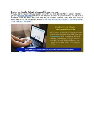 Instant services for fixing the issues of Google recovery