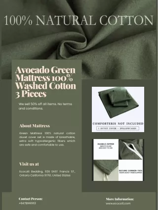 Ecocott - Avocado Green Mattress 100% Washed Cotton | 3 Pieces