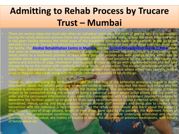 admitting to rehab process by trucare trust mumbai