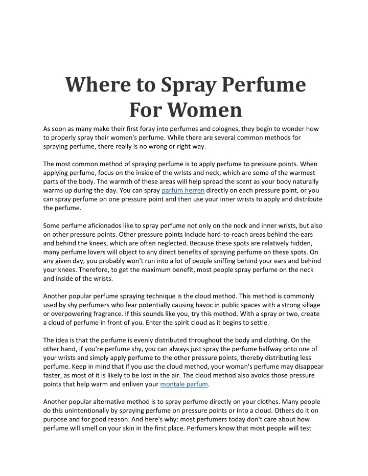 where to spray perfume for women