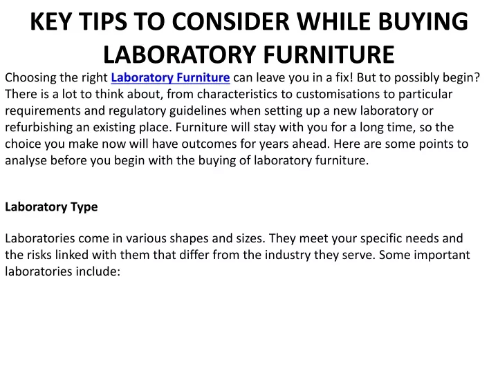 key tips to consider while buying laboratory furniture