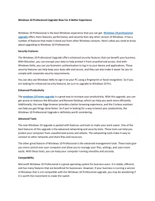 windows 10 professional upgrade now for a better
