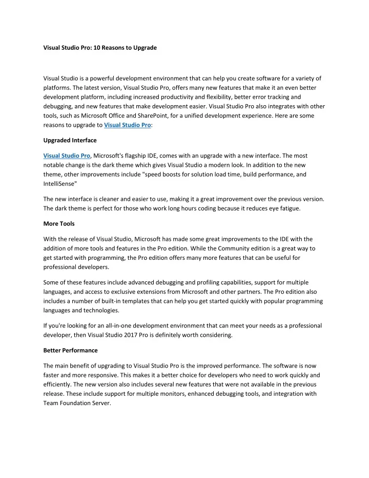 visual studio pro 10 reasons to upgrade