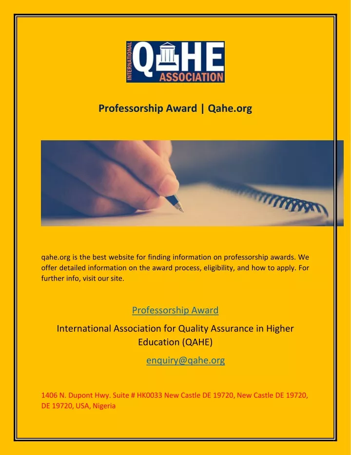 professorship award qahe org