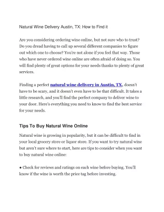 Natural Wine Delivery Austin, TX: How to Find it