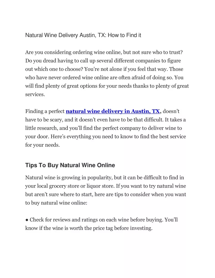 natural wine delivery austin tx how to find it