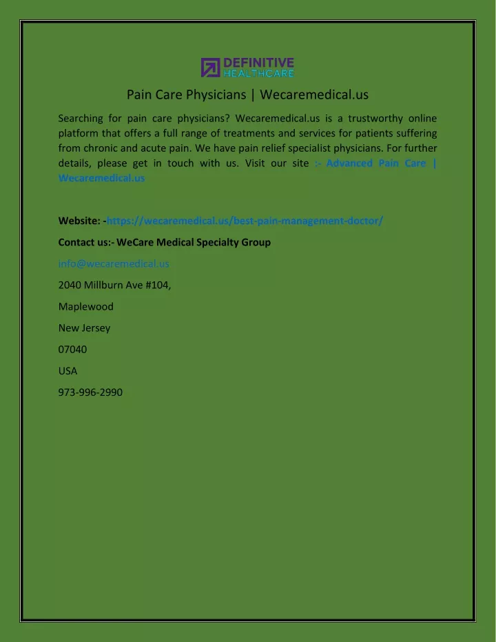 pain care physicians wecaremedical us