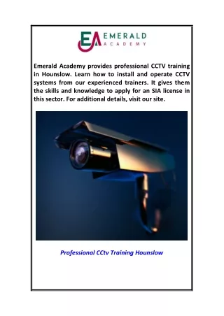 Professional Cctv Training Hounslow Emeraldacademy.org.uk