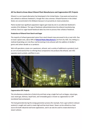 All You Need to Know About Ethanol Plant Manufactures and Cogeneration EPC Projects