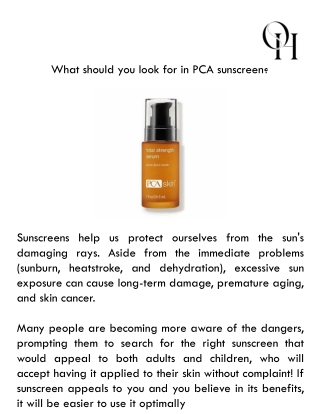 What should you look for in PCA sunscreen