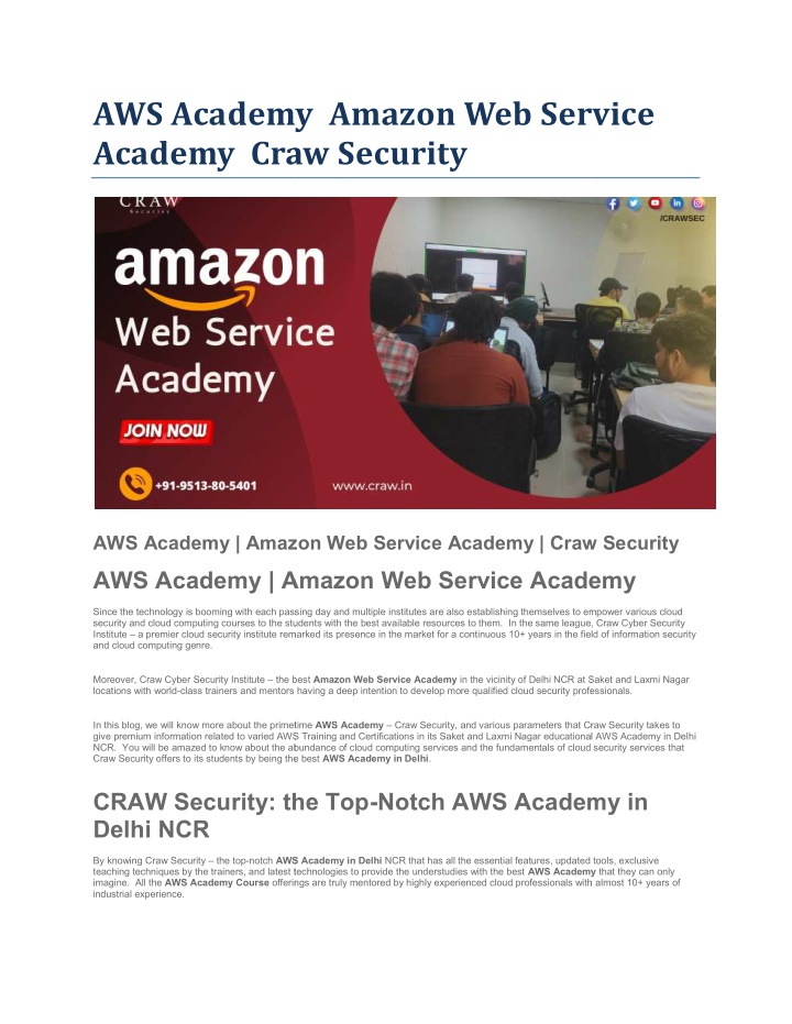 aws academy amazon web service academy craw