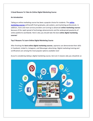 5 Good Reasons To Take An Online Digital Marketing Course
