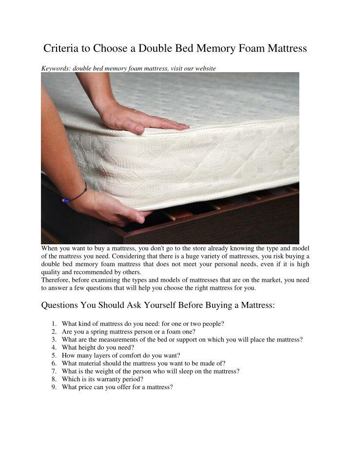 criteria to choose a double bed memory foam