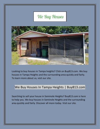 We Buy Houses In Tampa Heights | Buy813.com