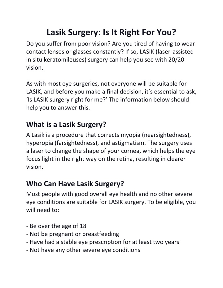 lasik surgery is it right for you do you suffer