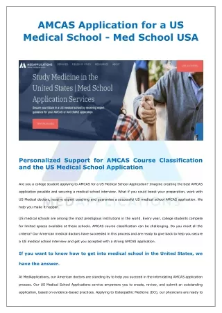AMCAS Application for a US Medical School - Med School USA