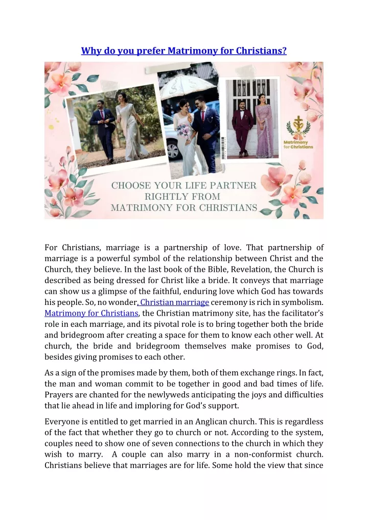 why do you prefer matrimony for christians
