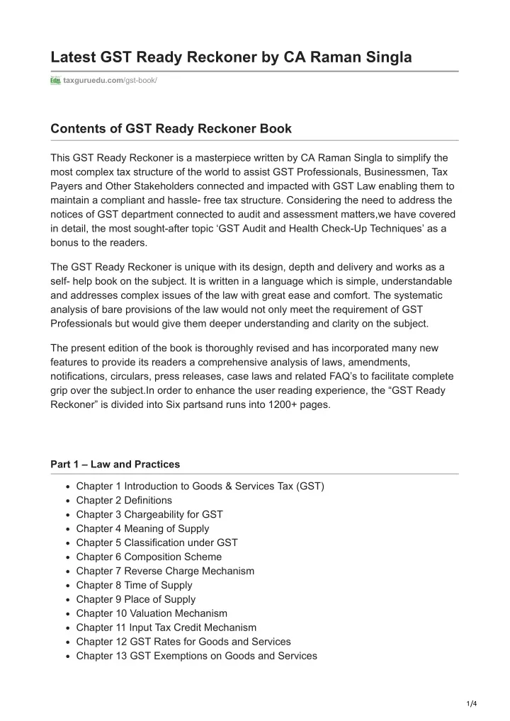 Ppt Latest Gst Ready Reckoner By Ca Raman Singla Powerpoint