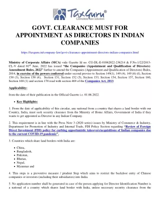 govt clearance must for appointment as directors