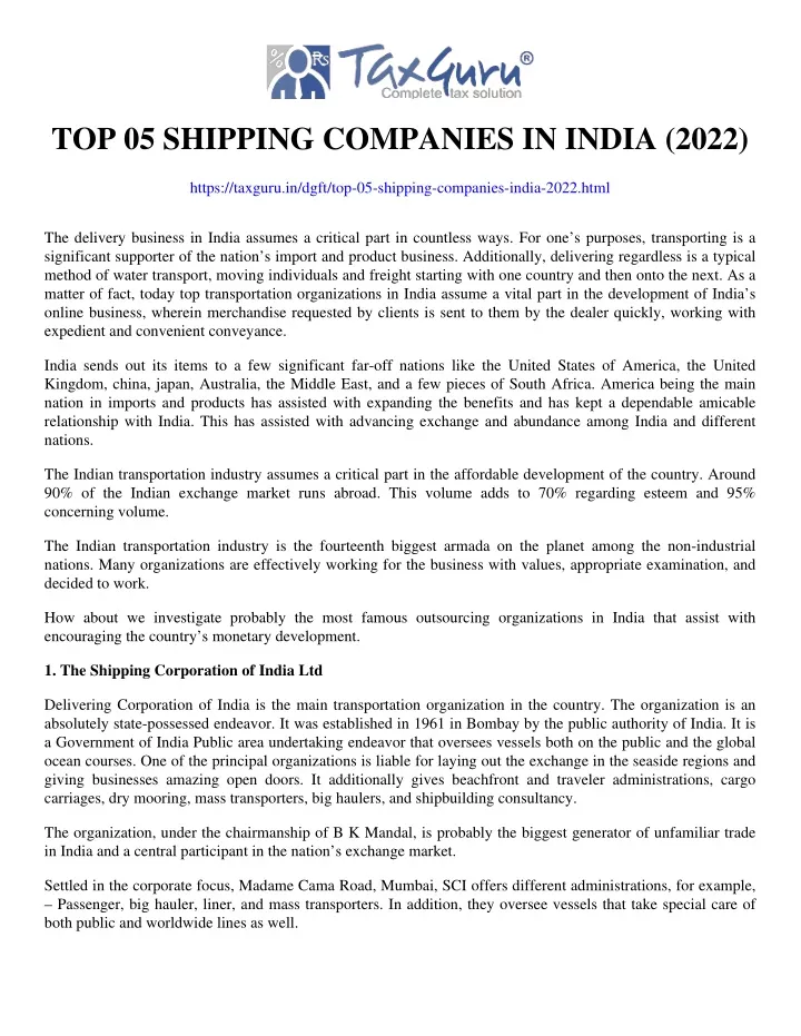 top 05 shipping companies in india 2022