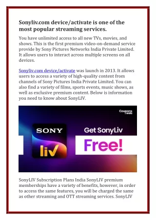 sonyliv com device activate is one of the most