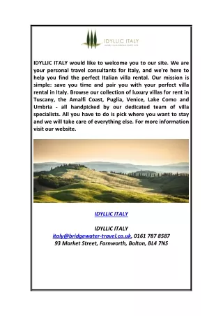 Best Travel Consultants for Italy Tour - IDYLLIC ITALY