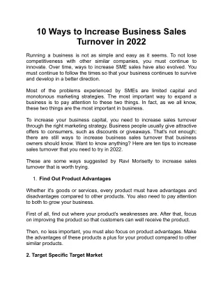 Ravi Morisetty: 10 Ways to Increase Business Sales Turnover in 2022