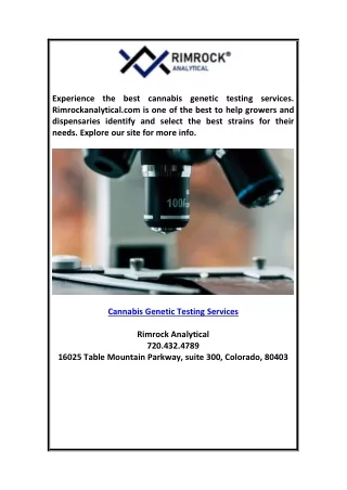 Cannabis Genetic Testing Services Rimrockanalytical.com