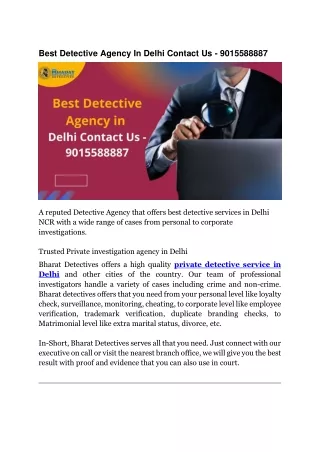 Best Detective Agency In Delhi Contact Us - 9015588887
