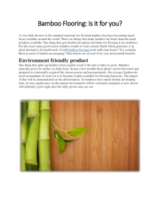 Bamboo Flooring: Is it for you?