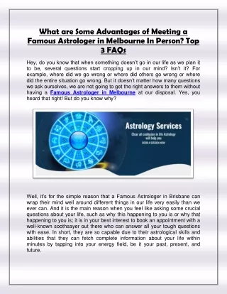 What are Some Advantages of Meeting a Famous Astrologer in Melbourne In Person Top 3 FAQs