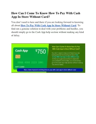 How Can I Come To Know How To Pay With Cash App In Store Without Card?