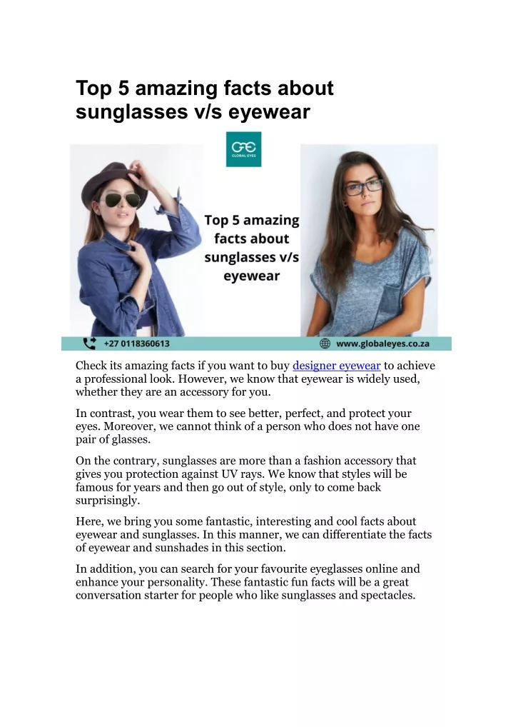 top 5 amazing facts about sunglasses v s eyewear