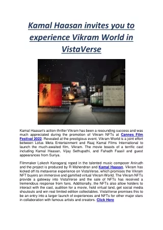 Kamal Haasan invites you to experience Vikram World in VistaVerse