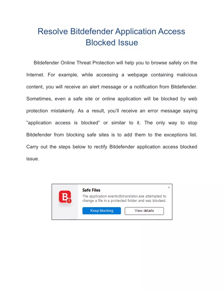 resolve bitdefender application access blocked