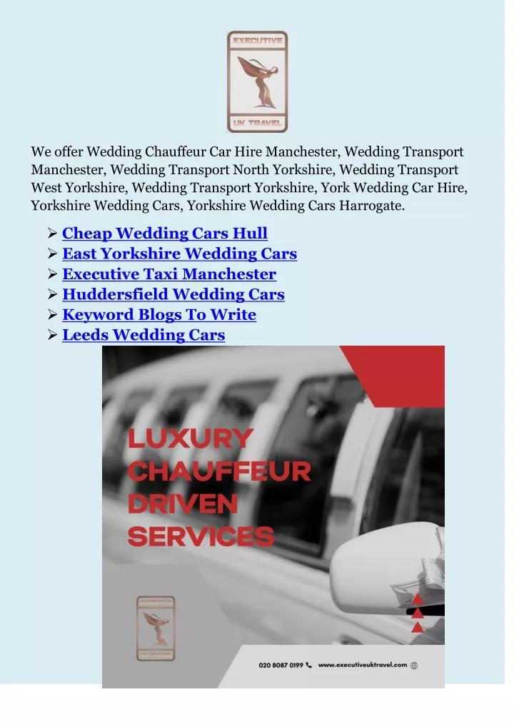 we offer wedding chauffeur car hire manchester