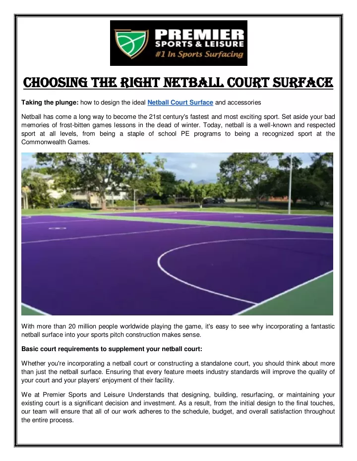 choosing the right netball court surface choosing