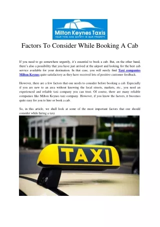 Factors To Consider While Booking A Cab