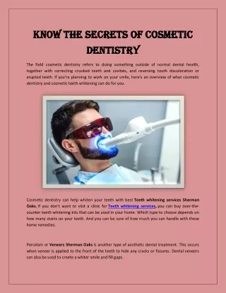 Know The Secrets Of Cosmetic Dentistry